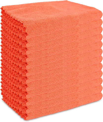 Arkwright SmartEdge Microfiber Cleaning Cloths - (Pack of 12) Thick Edge Less Dish Drying Towel for Car, Polishing, Washing, and Auto Detailing, 16 x 16 in, Orange