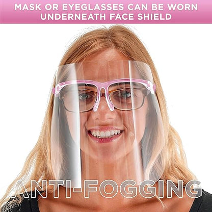 TCP Global Salon World Safety Face Shields with Pink Glasses Frames (Case of 200) - Ultra Clear Protective Full Face Shields to Protect Eyes, Nose, Mouth - Anti-Fog PET Plastic, Goggles