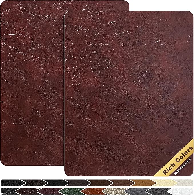 KING MOUNTAIN Leather Repair Patch,2 Packs 9 x 11 Inches self Adhesive Leather Repair Tape for Damaged Leather Furniture, Sofa Seating,Car Seats, Leather Goods（Red Brown）