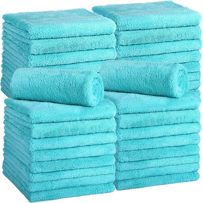 Shimeyao 30 Pcs 16 x 16 Inch Edgeless Microfiber Plush Towels for Cars Detailing Drying Wash Polishing Absorbent Cleaning Cloths, 500 GSM (16 x 16 Inch, Teal Blue, 30 Pcs)