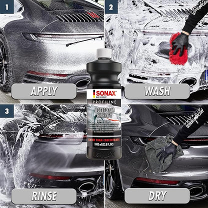 SONAX ActiFoam Energy 618300 | High-Foaming Car Wash Shampoo | Powerful Dirt Removal with Fresh Scent | Safe for All Paint Wax Sealants & Coatings | Use with Foam Cannon or Bucket | 1L (33.8oz)