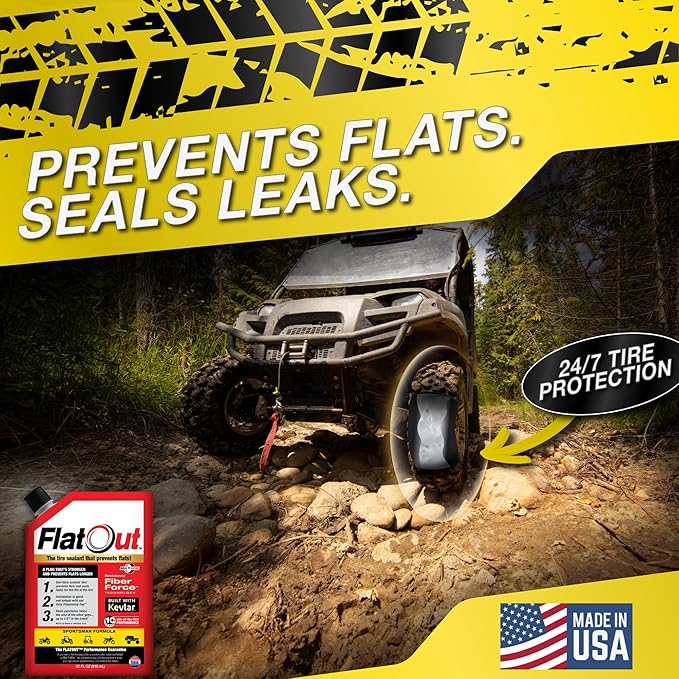 FlatOut Sportsman Formula Tire Sealant - Prevents Flat Tires - Fix a Flat Tire - Seals Leaks - Contains Kevlar - Tubeless Tire Sealant - 32 Ounce Bag - Pack of 2