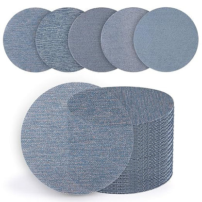 5 Inch Premium Ceramic Mesh Sanding Discs 50 PCS, 60/80/120/180/240 Grit, Dust Free Hook and Loop Round Anti-Clogging Sandpaper Disc for Random Orbital Sander