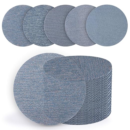 5 Inch Premium Ceramic Mesh Sanding Discs 50 PCS, 60/80/120/180/240 Grit, Dust Free Hook and Loop Round Anti-Clogging Sandpaper Disc for Random Orbital Sander