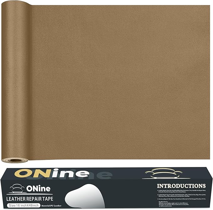 ONine Leather Repair Tape,Self Adhesive Leather Repair Patch,Leather Patches for Furniture,Sofa,Car Seats,Office Chair. Vinyl Repair Kit 16x48in(Gery Khaki)