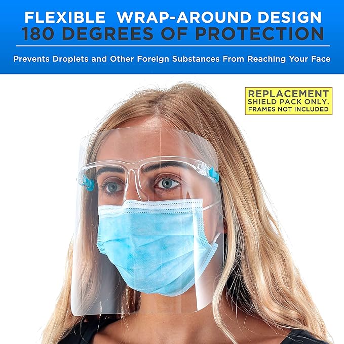 TCP Global Salon World Safety Replacement Face Shields Only (40 Packs of 10), Glasses Frames Not Included – Fits Most Brands, Ultra Clear, Full Face, Protect Eyes Nose Mouth, Anti-Fog PET Plastic