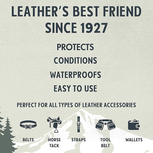 Snowshoe Belt Balm, Made in USA Since 1927 - Protect, Condition, Restore & Waterproof - Leather Conditioner for Belts, Wallets & Leather Accessories (4 oz)