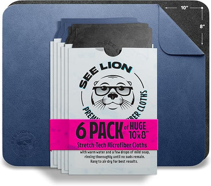 cellhelmet See Lion Swipes | Microfiber Lens Cleaning Cloths – Ultrasoft, Reusable Wipes for Glasses, Screens, and Lenses (Black/Navy, 6-Pack)