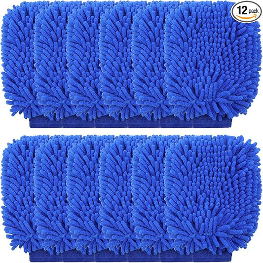 12 Pcs Microfiber Car Wash Mitt Set - Premium Car Washing Mitts with Scratch Free Coral Fleece, Ultra Absorbent Microfiber Wash Mitt for Auto Detailing (10.2 x 7.5 Inch, Blue)