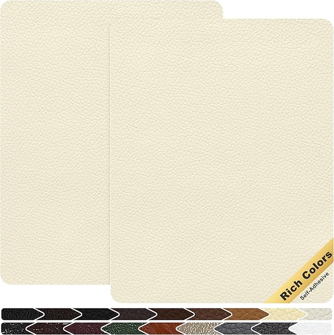 KING MOUNTAIN Leather Repair Patch,2 Packs 9 x 11 Inches self Adhesive Leather Repair Tape for Damaged Leather Furniture, Sofa Seating,Car Seats, Leather Goods(Beige White)