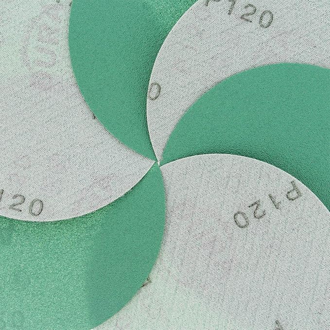 Dura-Gold Premium 5" Green Film Sanding Discs - 120 Grit (Box of 50) - Hook & Loop Backing Sandpaper Discs for DA Sanders, Finishing Medium Coarse Cut Abrasive - Sand Automotive Paint Woodworking Wood