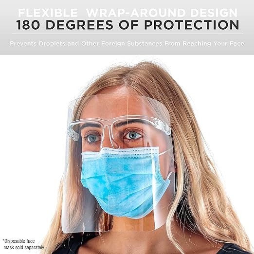 TCP Global Salon World Safety Face Shields with All Clear Glasses Frames (Pack of 10) - Ultra Clear Full Face Shields