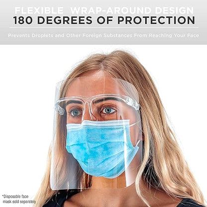 TCP Global Salon World Safety Face Shields with All Clear Glasses Frames (Pack of 10) - Ultra Clear Full Face Shields
