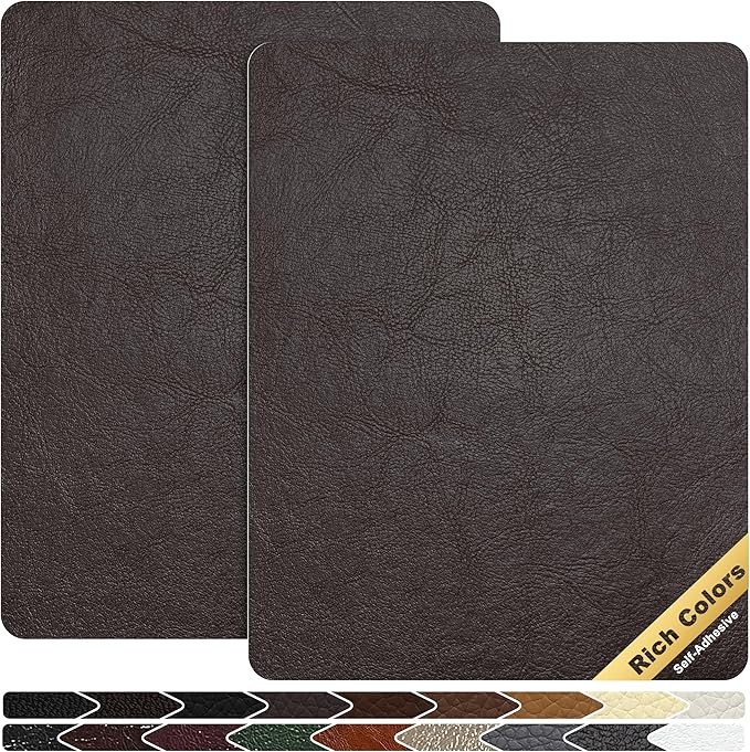 KING MOUNTAIN Leather Repair Patch,2 Packs 9 x 11 Inches self Adhesive Leather Repair Tape for Damaged Leather Furniture, Sofa Seating,Car Seats, Leather Goods（Chocolate Brown）