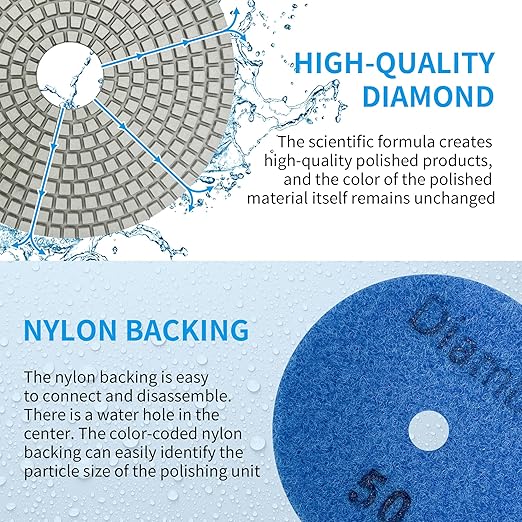 Diamond Polishing Pads 4 Inch Set Tile Wet Dry Polishing Pads Kit Including 50-3000 Grit with 5/8-11 Aluminum Backing Padfor Drill Grinder Polisher,Granite Stone Concrete Marble Polishing（11 PCS）