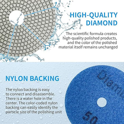Diamond Polishing Pads 4 Inch Set Tile Wet Dry Polishing Pads Kit Including 50-3000 Grit with 5/8-11 Aluminum Backing Padfor Drill Grinder Polisher,Granite Stone Concrete Marble Polishing（11 PCS）