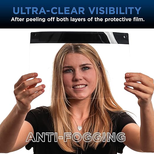Salon World Safety 80 Black Face Shields (20 Packs of 4) - Ultra Clear Protective Full Face Shields to Protect Eyes, Nose and Mouth - Anti-Fog PET Plastic, Elastic Headband - Sanitary Droplet Guard