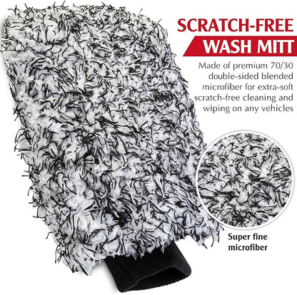 TAKAVU Microfiber Cleaning Mitt, 2 Pack Premium Cyclone Car Washing Gloves, Scratch-Free Lint-Free Wash Mitts, Holds Tons of Sudsy Water for Effective Washing, Machine Washable (Black & White)