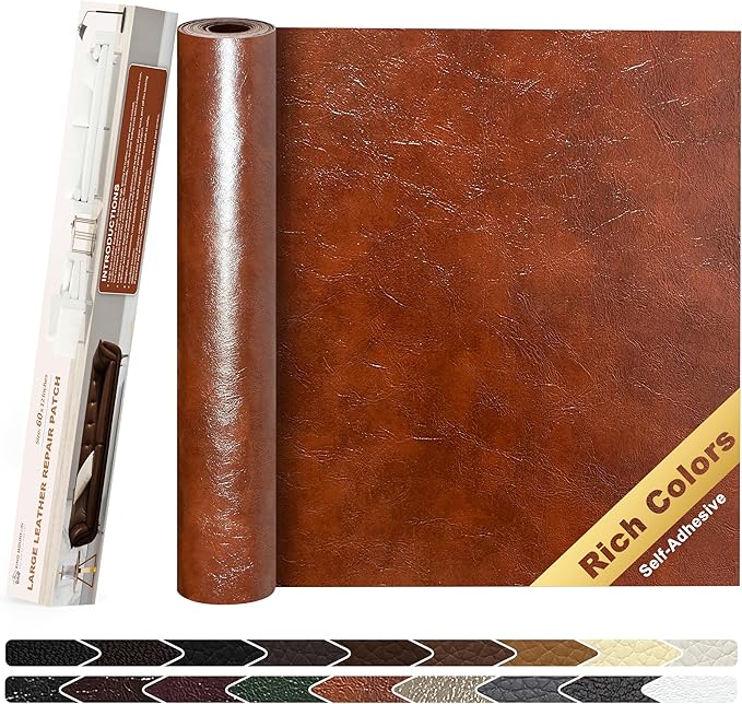 KING MOUNTAIN Leather Repair Patch,12 x 60 Inches self Adhesive Leather Repair Tape for Damaged Leather Furniture, Sofa Seating,Car Seats, Leather Goods（Brown）
