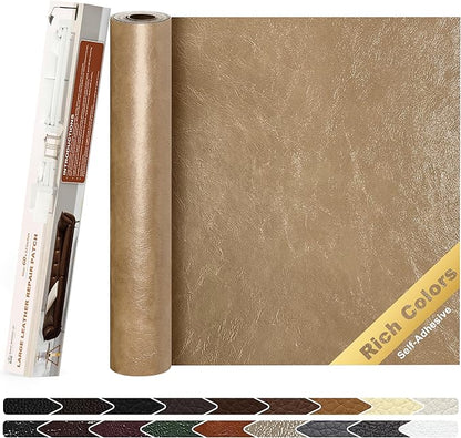 KING MOUNTAIN Leather Repair Patch,12 x 60 Inches self Adhesive Leather Repair Tape for Damaged Leather Furniture, Sofa Seating,Car Seats, Leather Goods（Khaki）