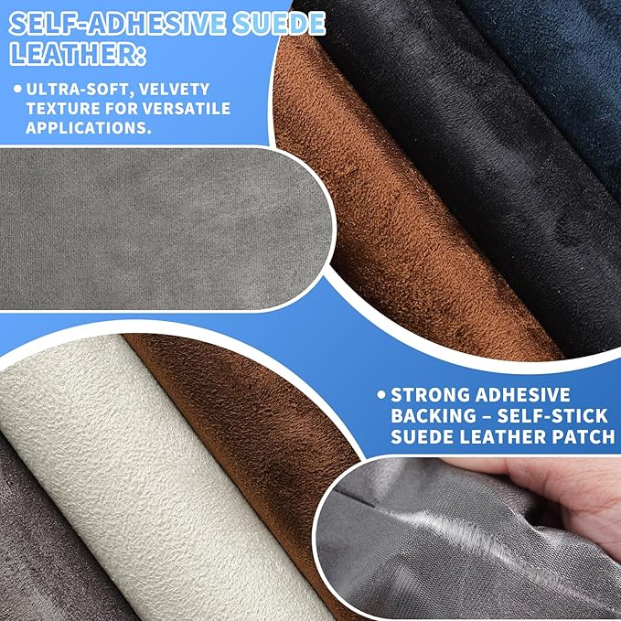 Suede Repair Patch, Large Faux Suede Leather Fabric，Self-Adhesive Fabric Patches for Furniture, Couch, Sofa, Car Interior, Shoes, Hand Bag, Jewelry Boxes ﻿ (Blue, 8x79 inch)