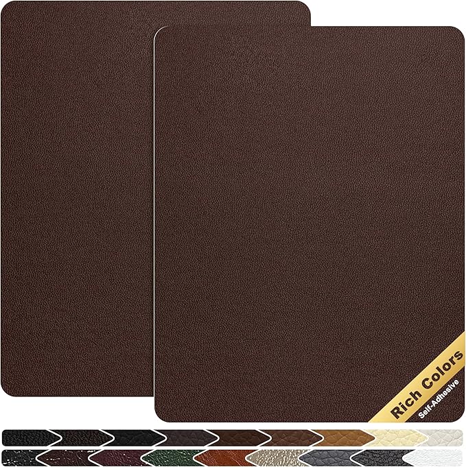 KING MOUNTAIN Leather Repair Patch,2 Packs 9 x 11 Inches self Adhesive Leather Repair Tape for Damaged Leather Furniture, Sofa Seating,Car Seats, Leather Goods（Coffee Brown）