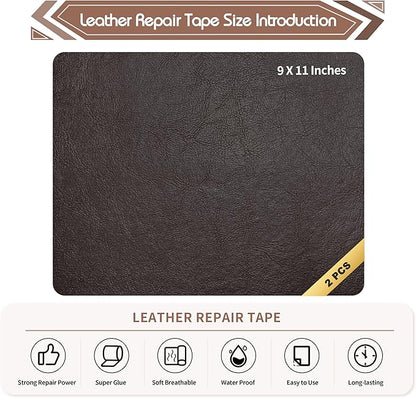 KING MOUNTAIN Leather Repair Patch,2 Packs 9 x 11 Inches self Adhesive Leather Repair Tape for Damaged Leather Furniture, Sofa Seating,Car Seats, Leather Goods（Chocolate Brown）