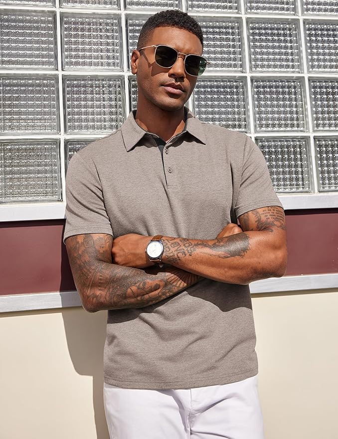 COOFANDY Mens Polo Shirts Short Sleeve Casual Summer Polo Tee Classic Collared Golf Stylish Tops