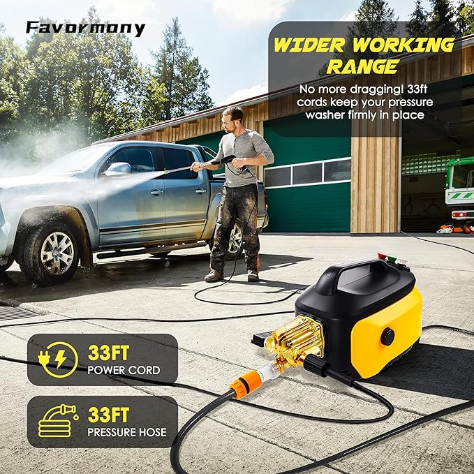 Pressure Washer with 3 Quick Connect Nozzles,Inlet Hose & Filter, Foam Cannon for Cars/Fences/Driveways Cleaning