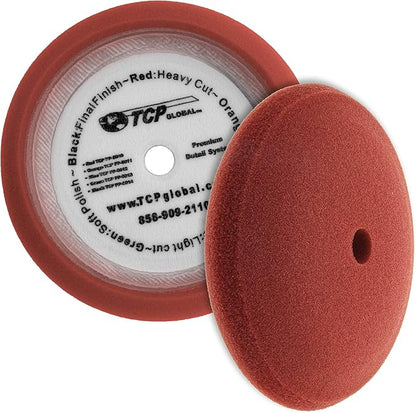 TCP Global 8" Red Foam Buffing Pad Extra Coarse Cutting Polish Hook and Loop Backing - Buffing Pad for Automotive, Marine, Truck, RV & Compound Cutting