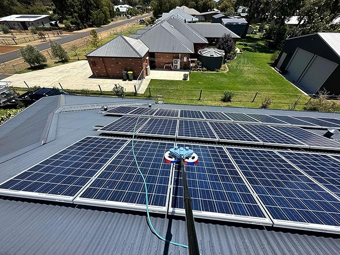 Solar Panel Brush, 11FT Water Supply Kit with Extendable Pole,Solar Double-Head Automatic Cleaning Brush,Window Cleaning Brush and Pole,with Lithium Battery