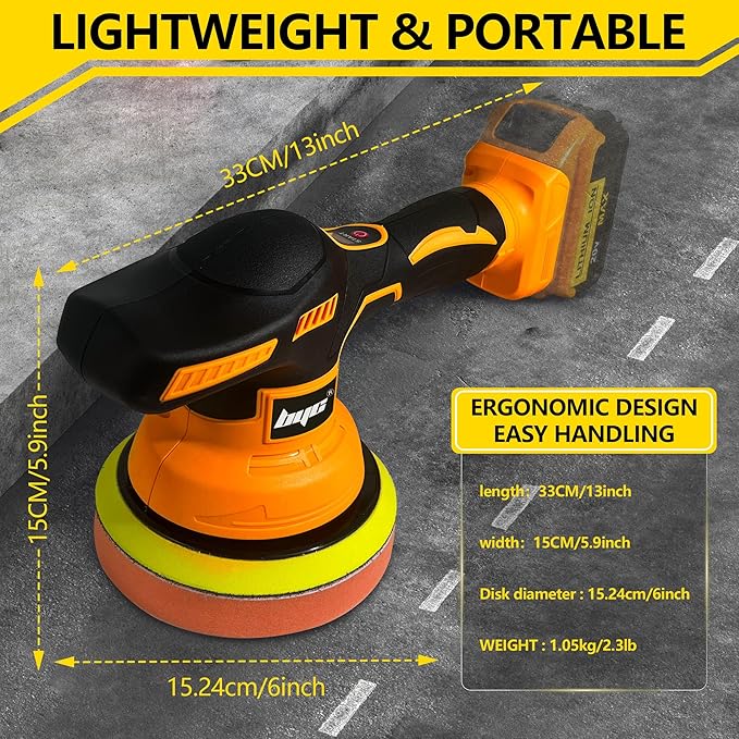 Cordless Car Buffer Polisher for Dewalt 20V Battery, 6 Inch Portable Orbital Buffer Polisher Kit, 8 Variable Speed Car Polisher for Car Detailing/Polishing/Waxing (Battery Not Include)