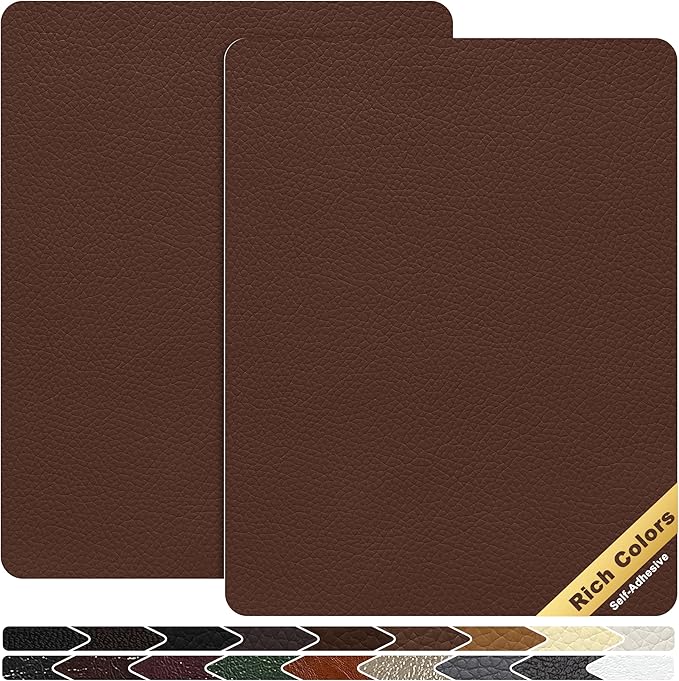 KING MOUNTAIN Leather Repair Patch,2 Packs 9 x 11 Inches self Adhesive Leather Repair Tape for Damaged Leather Furniture, Sofa Seating,Car Seats, Leather Goods(Medium Brown)