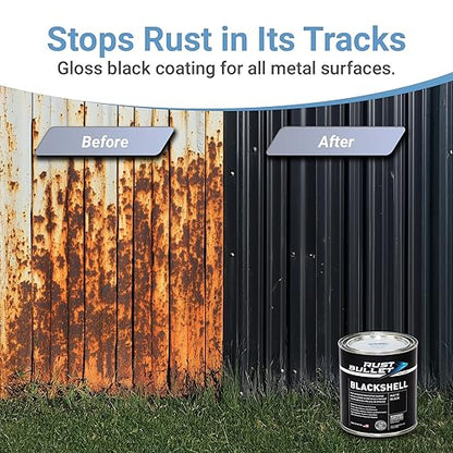 RUST BULLET BlackShell - Gloss Black - 5 Gallon - Corrosion Preventive Coating, UV Resistant Rust Proofing Paint, Long-Lasting Metal Protection