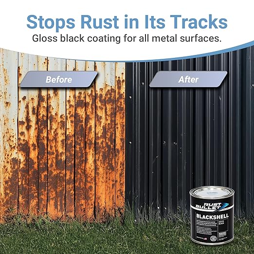 RUST BULLET BlackShell - Gloss Black - 4 Oz - Corrosion Preventive Coating, UV Resistant Rust Proofing Paint, Long-Lasting Metal Protection