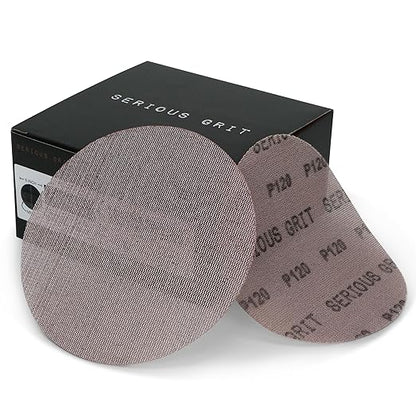 Serious Grit - 6-Inch 120 Grit Ceramic Mesh Sanding Discs - Hook & Loop Dust-Free Net Abrasive for Wood, Drywall, Paint, Auto Body - Long Life Ceramic Grain - Universal Fit 125mm Sandpaper - 50 Pack