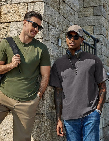 COOFANDY Men's Cotton T-Shirts Oversized Shirt Short Sleeves Streetwear Loose Fit Summer Tee Tops Washed Basic Unisex Shirts