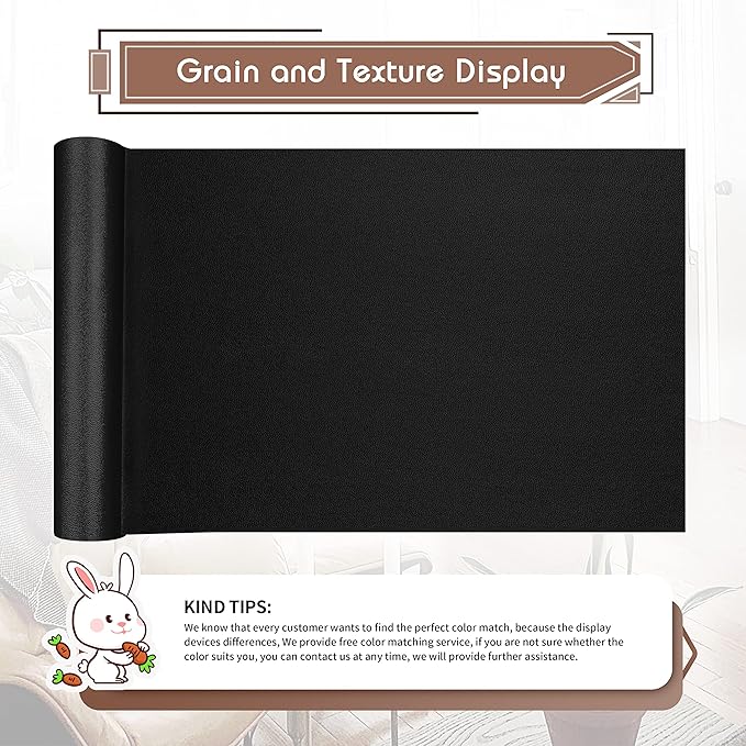 KING MOUNTAIN Leather Repair Patch, 16 x 60 Inches Self-Adhesive Repair Tape for Damaged Furniture, Seating, Car Seats, Goods (Fine Grained Black)