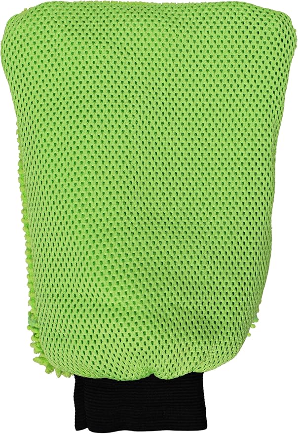Detailer's Preference Reversible Microfiber Wash and Scour Mitt, Dual-Sided Chenille & Cross-Weave for Car Detailing, Bug Removal, Interior Dusting, Large 8"x10", Lime Green
