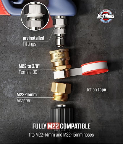 McKillans® Swivel Gun Pro - Swivel High Pressure Water Handle with 3/8" Male Plug and 1/4” Quick Connector Coupler - Power Washer Gun Compatible with Foam Cannon - Nozzle Tips Holder