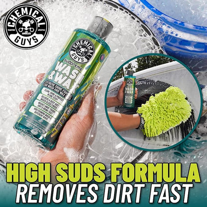 Chemical Guys Sudpreme Wash & Wax Car Wash Soap (2 x 16 Fl Oz) – High-Foam Auto Shampoo with Gloss Boosting Wax for Clean, Shiny Finish