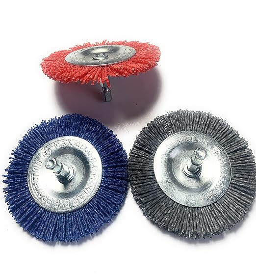 Signi 12 Pack Nylon Bristle Filament Abrasive Brush Drill Wheel and Cup Brush Set with 1/4 Inch Shank, Surface prep Remove Rust/Corrosion/Paint (3" Wheel, Hex Shank)