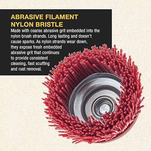 Dura-Gold 4" Abrasive Filament Nylon Bristle Cup Brush - 5/8" 11 Thread, 1/4" Hex Drill Shank Arbor, Coarse Grit Angle Grinder Brush for Truck Bed Liner Surface Prep, Sanding, Rust & Paint Removal