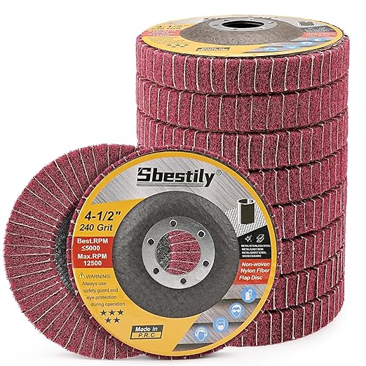 Sbestily 10Pcs 240 Grit Scour Flap Disc 4 1/2 Inch Coarse Polishing Grinding Wheel for Metal Stainless Steel Angle Grinder Scouring Pads Scuff Sanding Discs Paint Rust Remover