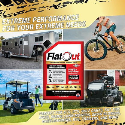 FlatOut Off Road Multi-Purpose Tire Sealant - Prevents and Repairs Flat Tires - Seals Leaks - Contains Kevlar - Tubeless Tire Sealant - 32-Ounce Bag - Pack of 2