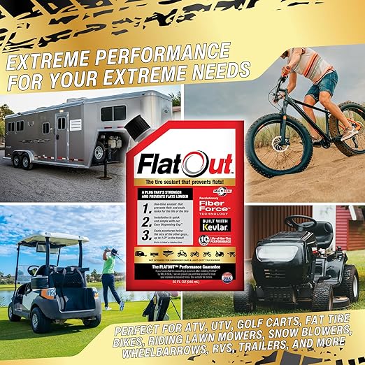 FlatOut Multi-Purpose Tire Sealant - Prevents and Repairs Flat Tires, Seals Leaks, Contains Kevlar, 32-Ounce Bag, 4-Pack