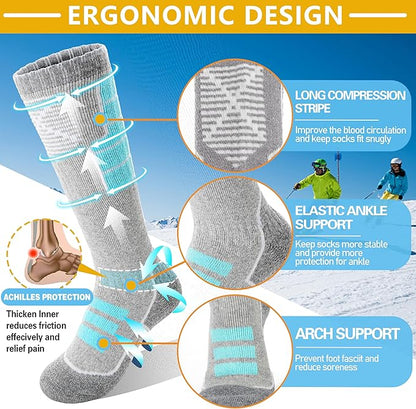 Anlisim Kids Merino Wool Ski Socks 3 Pairs Girls Boys Thermal Winter Warm Thick Breathable Socks for Skiing Snowboarding