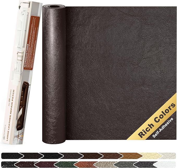 KING MOUNTAIN Leather Repair Patch,12 x 60 Inches self Adhesive Leather Repair Tape for Damaged Leather Furniture, Sofa Seating,Car Seats, Leather Goods（Chocolate Brown）