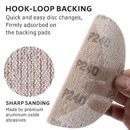 240GRIT 50pcs 5-Inch Mesh Abrasive Sanding Discs Hook & Loop Sandpaper, Dust Free Anti-Blocking Net Sandpaper Sheets for Auto Body, Wood, Drywall, Metal
