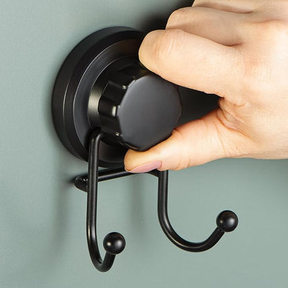 HASKO Suction Cup Hook for Shower, Stainless Steel Bathroom Suction Towel Hooks Hanger, Organizer for Towel, Bathrobe and Loofah, Includes Optional No Drill Adhesive Mount for Inside Shower, Black